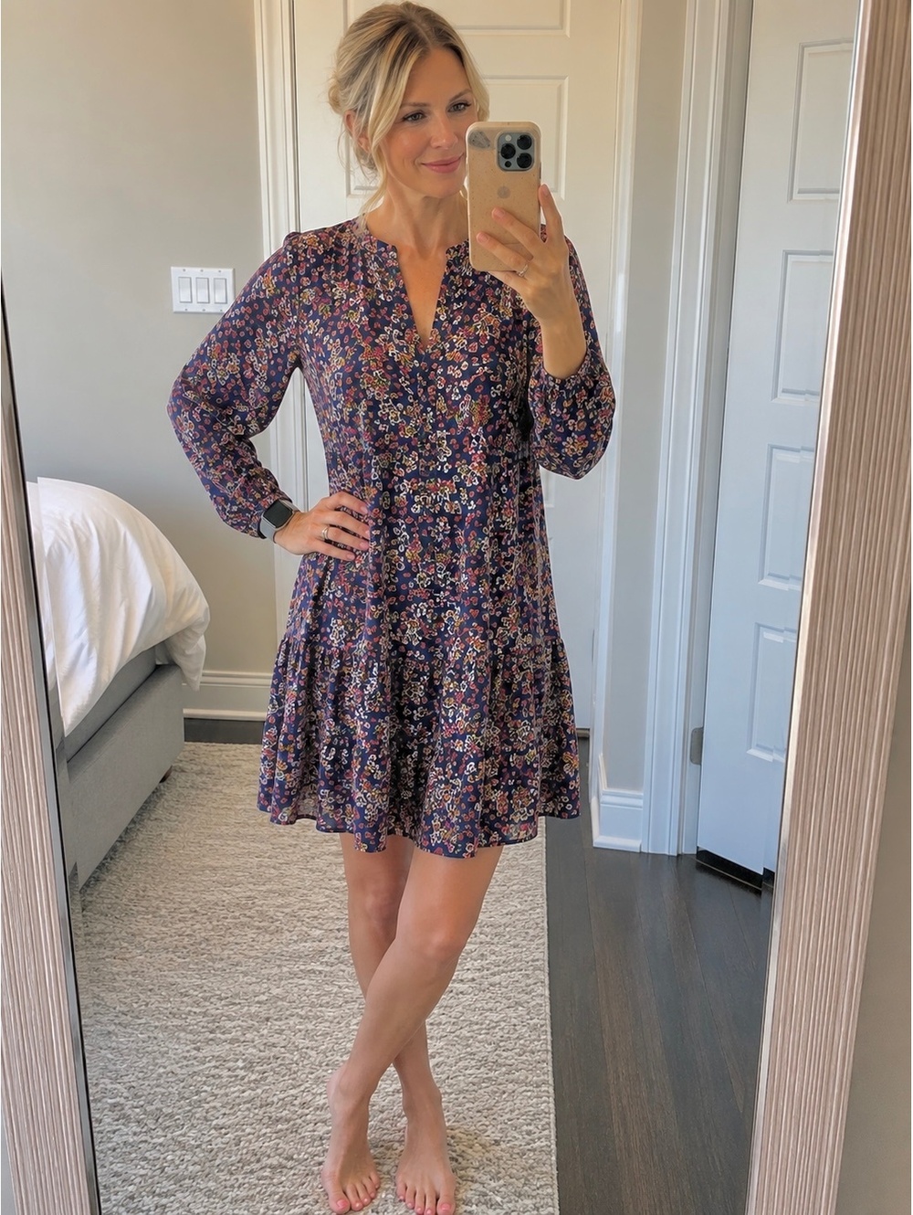 Time and Tru Women's Medium (8) Floral Print Long Sleeve Dress